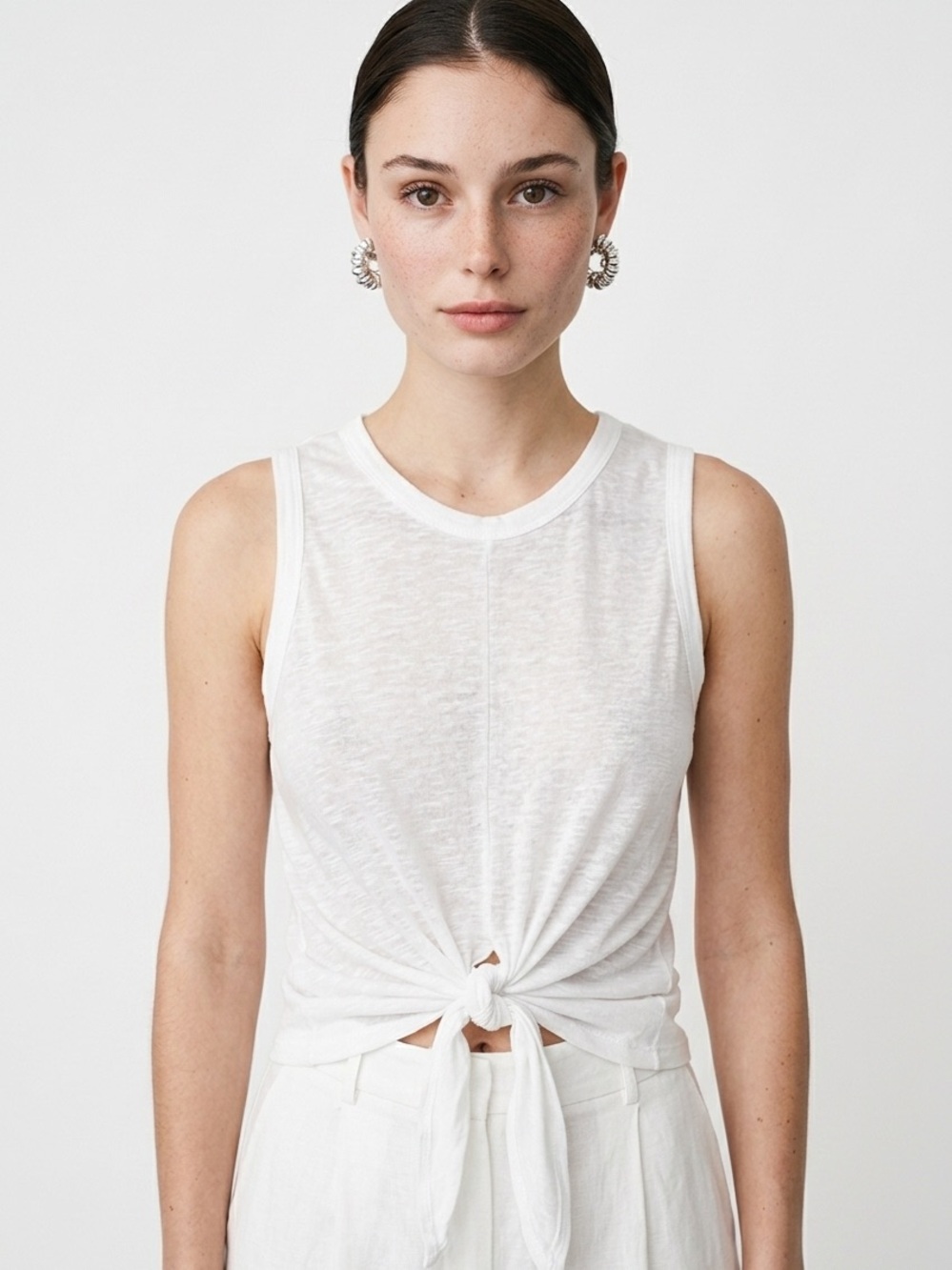 UNBRANDED | Sleeveless White Tie-Front Tank Top Women’s Size Medium